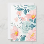 Invitation Aquarelle rose Turquoise Fête des mariées florale (Dos)