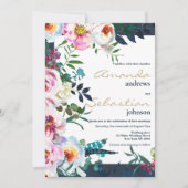 Invitation Aquarelle rose turquoise lilas vert mariage (Devant)