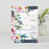 Invitation Aquarelle rose turquoise lilas vert mariage (Debout devant)