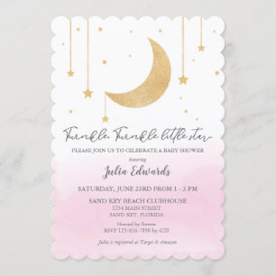 Invitation Aquarelle rose Twinkle Baby shower Little Star