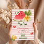 Invitation Aquarelle rose un dans un Melon fille premier anni