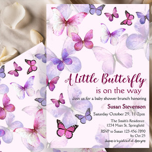 Invitation Aquarelle rose Un Petit Baby shower Papillon