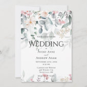 Invitation Aquarelle rose Vert Mariage floral (Devant)