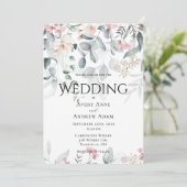 Invitation Aquarelle rose Vert Mariage floral (Debout devant)