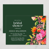 Invitation Aquarelle rose vert orange Fête des mariées floral (Devant / Derrière)