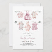 Invitation Aquarelle rose Vêtements de bébé Baby shower fille (Devant)