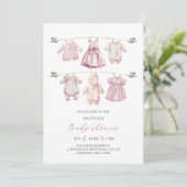 Invitation Aquarelle rose Vêtements de bébé Baby shower fille (Debout devant)