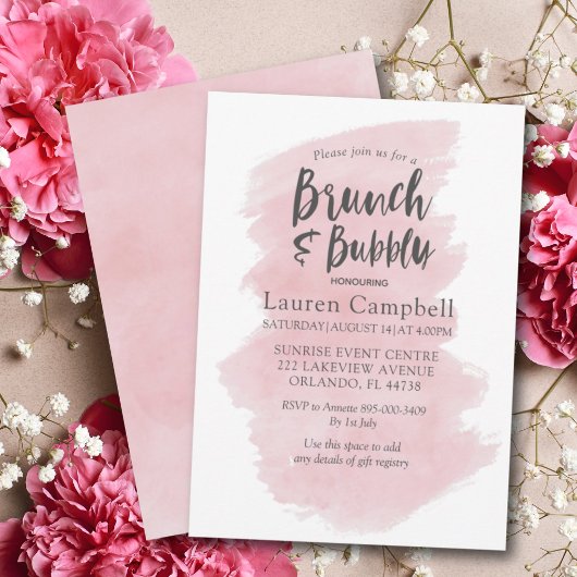 Invitation Aquarelle rose vierge moderne Brunch et mousseux