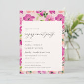 Invitation Aquarelle rose vif Fiançailles floral (Debout devant)