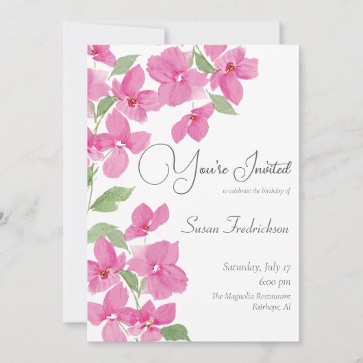 Invitation Aquarelle rose vif Floral (Devant)