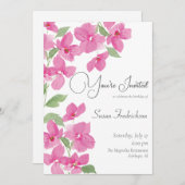 Invitation Aquarelle rose vif Floral (Devant / Derrière)
