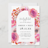 Invitation Aquarelle rose vif Mariage d'arc fleuri (Devant)