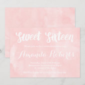 Invitation Aquarelle rose vif moderne Sweet 16 (Devant / Derrière)