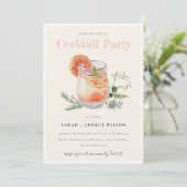 Invitation Aquarelle rose vif orange Cocktail Pool Party (Debout devant)