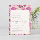 Invitation Aquarelle rose vif rétro Mariage floral (Debout devant)