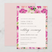 Invitation Aquarelle rose vif rétro Mariage floral (Devant / Derrière)