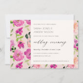 Invitation Aquarelle rose vif rétro Mariage floral (Devant)