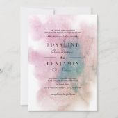 Invitation Aquarelle rose vif vert Mariage Abstrait (Devant)
