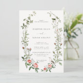 Invitation Aquarelle Rose Vine Bird Cottage Chic Mariage (Debout devant)