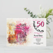 Invitation Aquarelle rose vintage Girl Vélo Anniversaire (Debout devant)