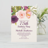 Invitation Aquarelle rose violet 75e anniversaire (Debout devant)