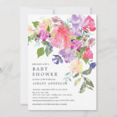 Invitation Aquarelle rose violet Baby shower Floral (Devant)