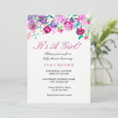 Invitation Aquarelle rose violet Baby shower Floral Invitatio (Debout devant)