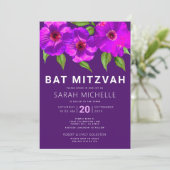Invitation Aquarelle rose violet bat mitzvah Floral Moderne (Debout devant)