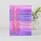 Invitation Aquarelle rose violet bat mitzvah papillon (Debout devant)