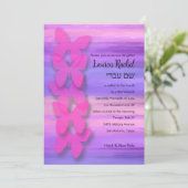 Invitation Aquarelle rose violet bat mitzvah papillon (Debout devant)