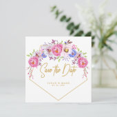 Invitation Aquarelle rose violet Cadre Floral Enregistrer les (Debout devant)