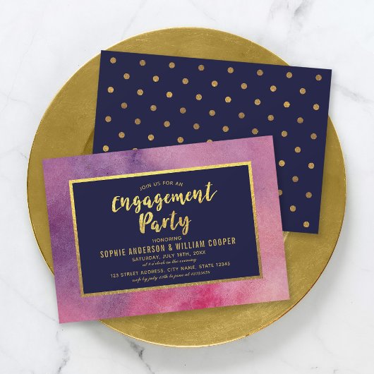 Invitation Aquarelle rose violet Faux Gold