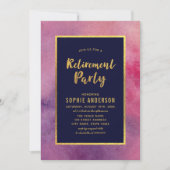 Invitation Aquarelle rose violet Faux Gold Retraite Party (Devant)