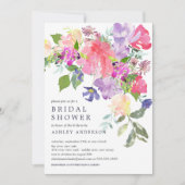 Invitation Aquarelle rose violet Fête des mariées florale (Devant)