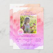 Invitation Aquarelle rose violet fille 3e fête d'anniversaire (Devant / Derrière)