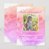 Invitation Aquarelle rose violet fille 4e ANNIVERSAIRE (Devant / Derrière)
