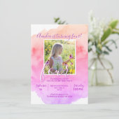 Invitation Aquarelle rose violet fille 4e ANNIVERSAIRE (Debout devant)