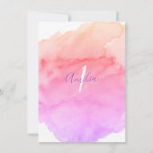 Invitation Aquarelle rose violet fille ANNIVERSAIRE 1ère ANNÉ (Dos)