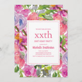 Invitation Aquarelle rose violet Fleur sauvage n'importe quel (Devant / Derrière)