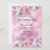 Invitation Aquarelle rose violet fleurie fête d'anniversaire (Devant)