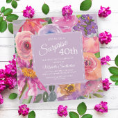 Invitation Aquarelle rose violet Fleurs sauvages 40e annivers