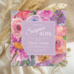 Invitation Aquarelle rose violet Fleurs sauvages 40e annivers<br><div class="desc">Elégante botanique violet et rose floral sur carré rose surprise 40ème anniversaire invitation à la fête. Le texte,  la police,  la taille de police et la couleur sont entièrement personnalisables,  donc cette carte peut être customisée pour répondre parfaitement à vos besoins.</div>