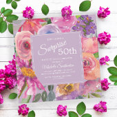 Invitation Aquarelle rose violet Fleurs sauvages 50e annivers