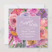 Invitation Aquarelle rose violet Fleurs sauvages 50e annivers (Devant)