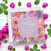 Invitation Aquarelle rose violet Fleurs sauvages 60e annivers