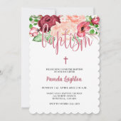 Invitation Aquarelle rose violet Floral Girl Baptême Invita (Devant)