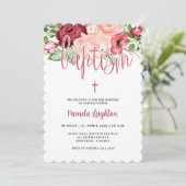 Invitation Aquarelle rose violet Floral Girl Baptême Invita (Debout devant)