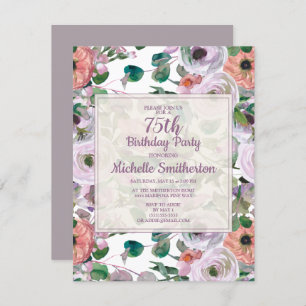 Invitation Aquarelle rose violet Lilac Floral 75e anniversair