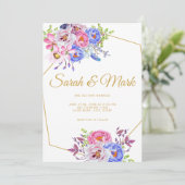 Invitation Aquarelle rose violet Mariage de cadre Floral (Debout devant)