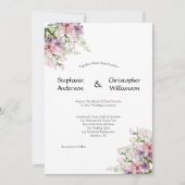 Invitation Aquarelle rose violet Mariage de verdure fleurie (Devant)